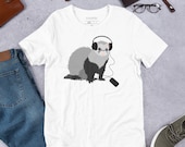 Funny Ferret T-Shirt, Music Lover With Headphones Tee, Audiophile T-Shirt, Ferret Lover Short-Sleeve Unisex T-Shirt