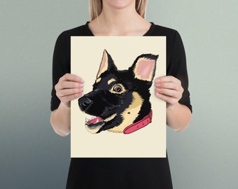 German Shepherd Art Print, Cute Dog Puppy Poster, German Shepherd Mom and Dad Gift, Dog Lover Wall Art