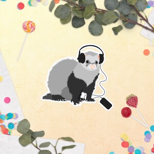 Ferret stickers, Cute pet vinyl stickers, Ferret laptop decal, Ferret mom and dad stickers for music lover 5.5x5.5