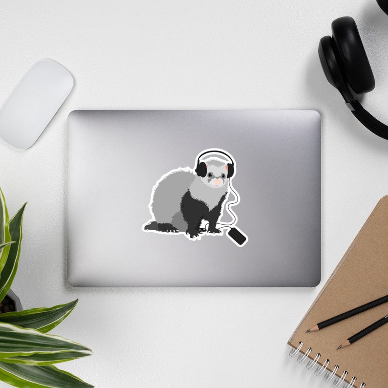 Ferret stickers, Cute pet vinyl stickers, Ferret laptop decal, Ferret mom and dad stickers for music lover image 4