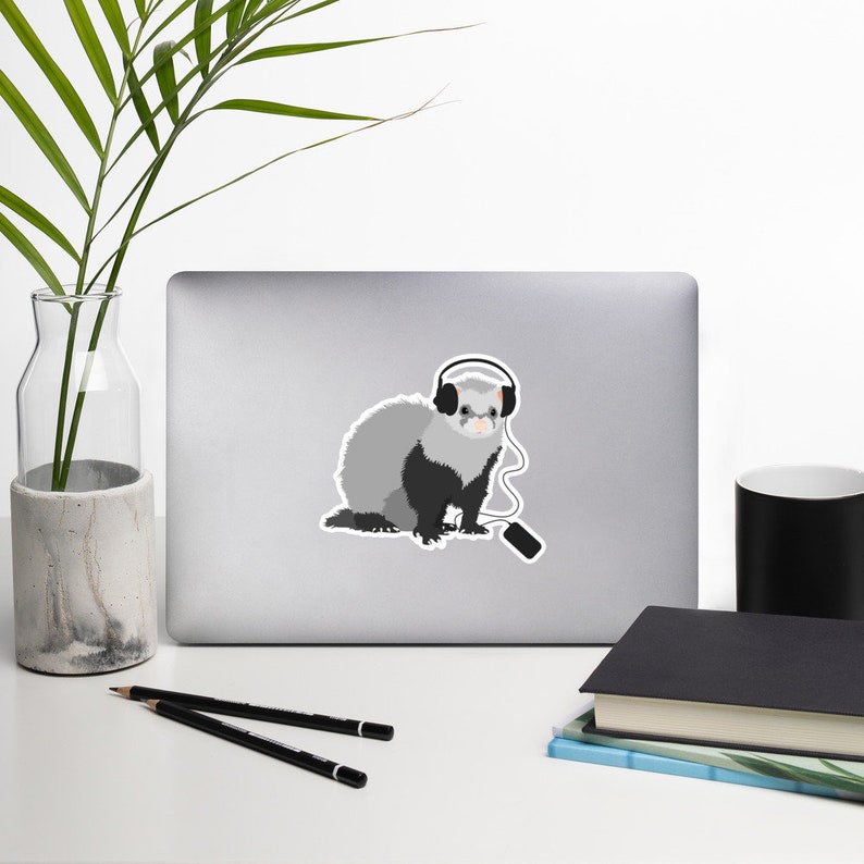 Ferret stickers, Cute pet vinyl stickers, Ferret laptop decal, Ferret mom and dad stickers for music lover image 6