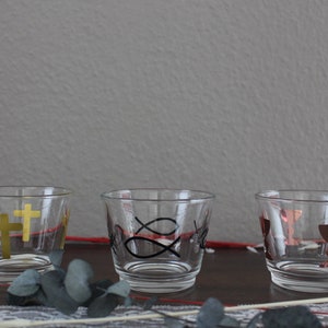 Teelichtglas zu Komminion oder Taufe | Kreuz | Kelch | Fisch | Dekoration