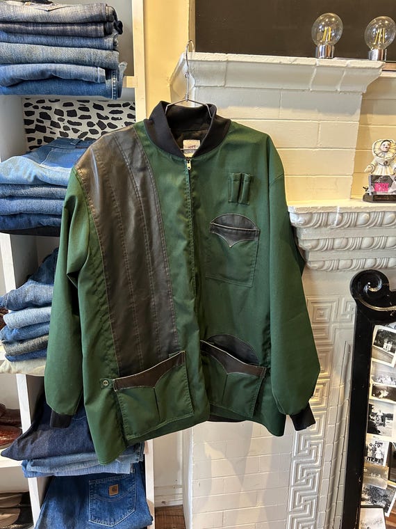 80s forest green leather patch jacket - Gem