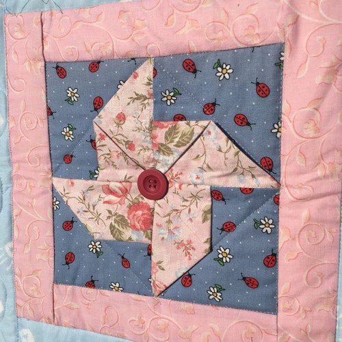 Handmade Pink and Blue Pinwheel Baby Quilt shops