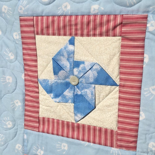 Handmade Pink and Blue Pinwheel Baby Quilt shops