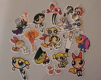 Powerpuff cartoon stickers. Vinyl, long lasting pack of stickers.