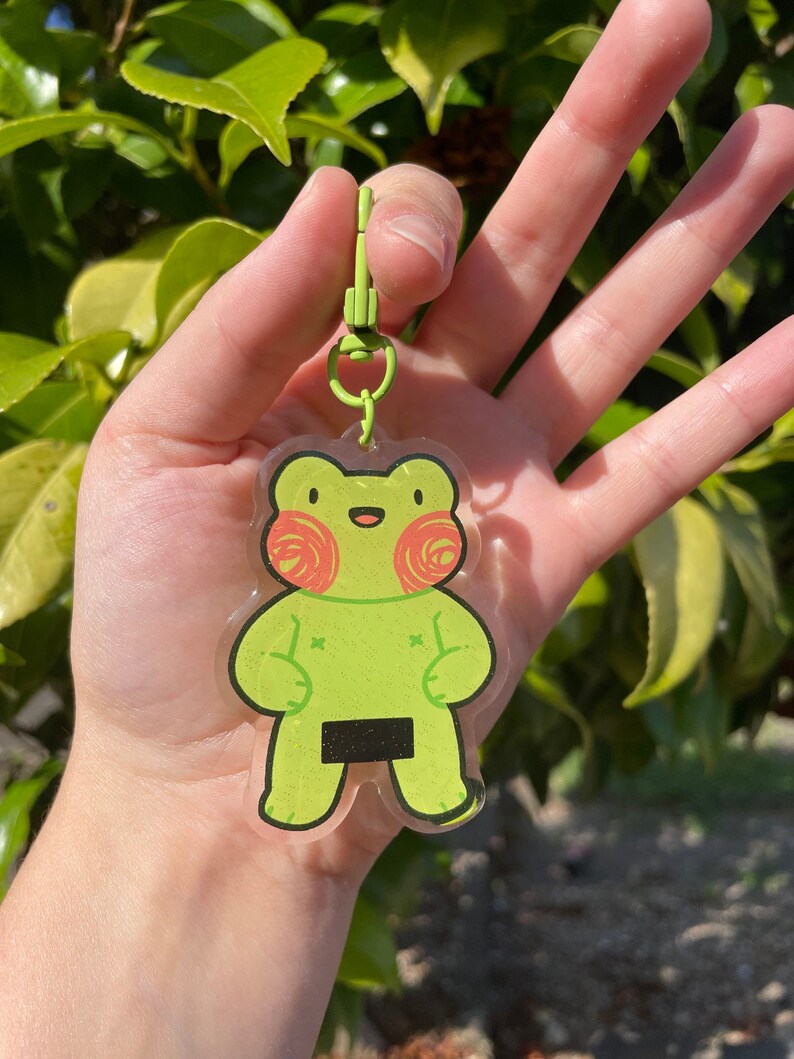 Naked frog keychain, frog butt / glitter resin acrylic keychain, cute frogs, stationery, accessories 