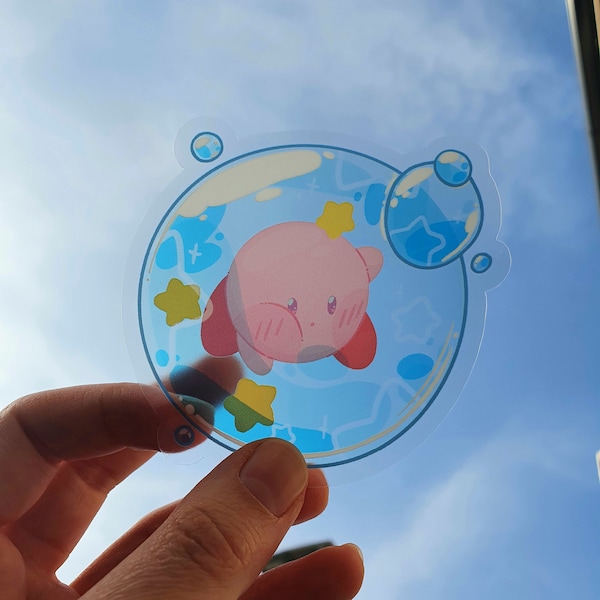 Autocollant en vinyle imperméable transparent Kirby Bubble - Carnet, ordinateur portable, bouteille d'eau