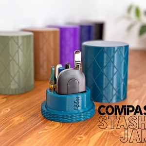 Vessel Compass Stash Box - 510 Cartridge Organizer - Discreet Storage Jar