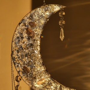 Moon Crystal Suncatcher: Hanging Prism, Resin Moon Art Decor