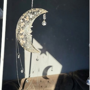 Acchiappasole a forma di luna in cristallo di quarzo: decorazione celeste argentata