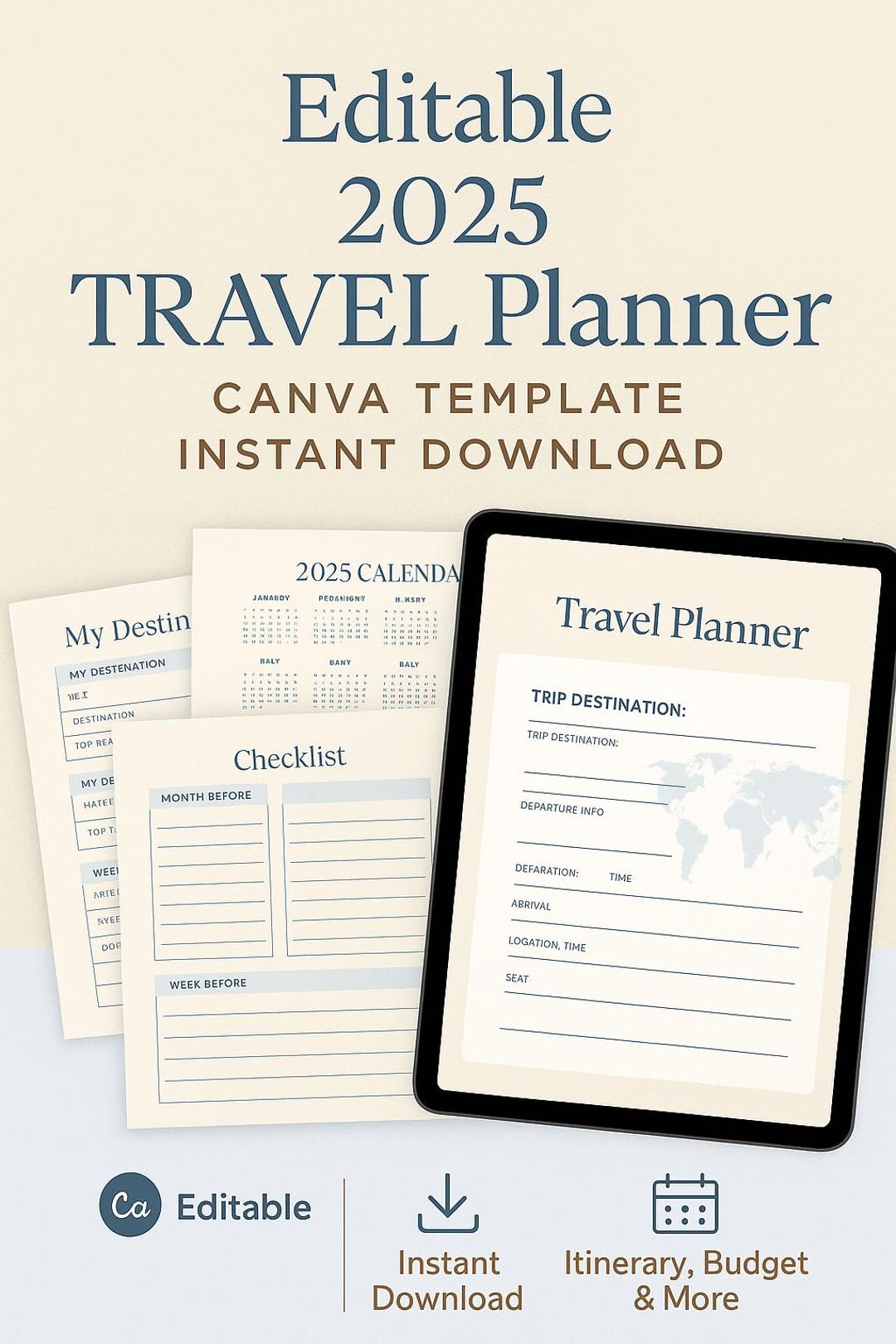 Editable 2026 Travel Planner Editable In Canva Canva Digital Travel Il 55nt 