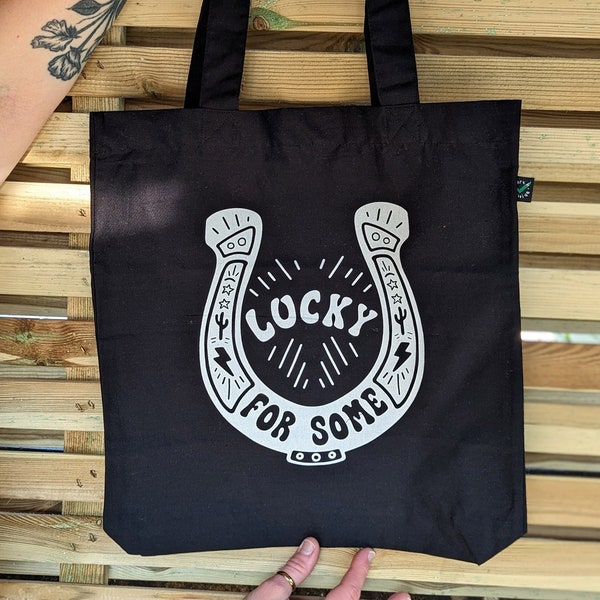 SAMPLE & SECONDS | Lucky for Some, screen printed canvas tote bag