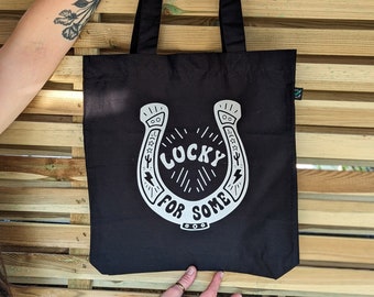 SAMPLE & SECONDS | Lucky for Some, screen printed canvas tote bag