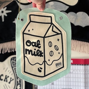 OAT MILK banner, oat milk carton, screen printed art print, felt banner, oat milk print, gallery wall  decor, plant based, pennant