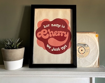 SAMPLE | Her name is cherry we just met, screen printed canvas A4 frame-able print, Amy Winehouse lyric print