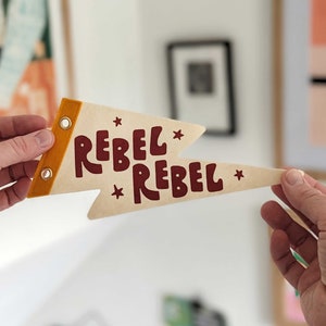 REBEL REBEL, lyric print, David Bowie Decor, David Bowie Gift, music lover gift, felt pennant, miniature wall hanging, small wall art