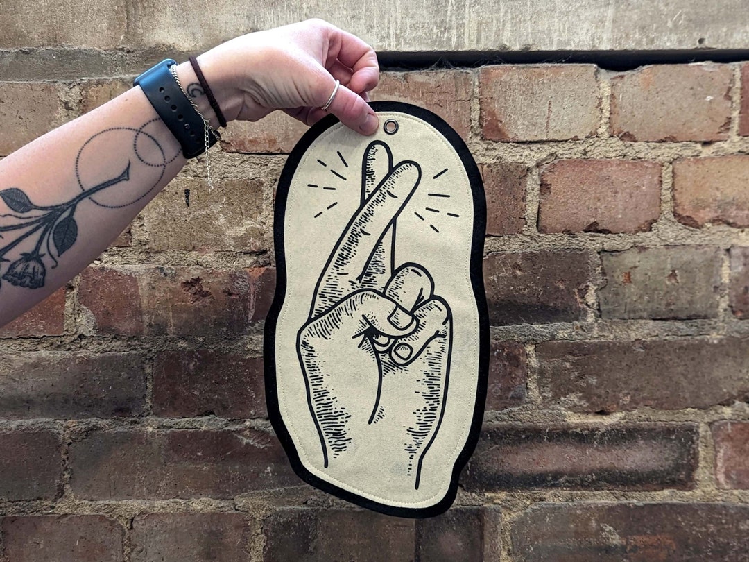 FINGERS CROSSED, Hand Print, Screen Printed, Felt Pennant, Fingers Crossed Accessories, Tattoo Style Print, Tattoo Style, Hand Gesture - Etsy UK