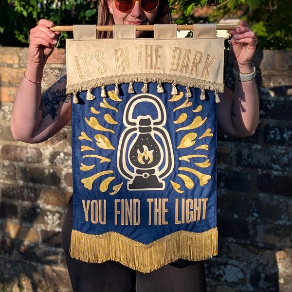 Velvet Banner Wall Hanging: 'It's in the Dark You Find the Light'