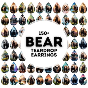 150 bear teardrop earring designs bundle, sublimation earring, earring design, earring designs for sublimation, teardrop earrings png