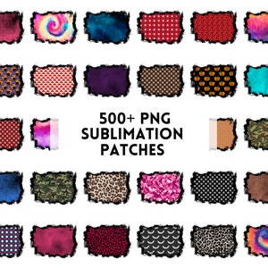 Puede incluir: Una colección de más de 500 parches de sublimación digital en varios patrones y colores, incluyendo tie-dye, estampado de leopardo, camuflaje y lunares. Los parches son perfectos para agregar un toque único a la ropa, las bolsas y otros accesorios.