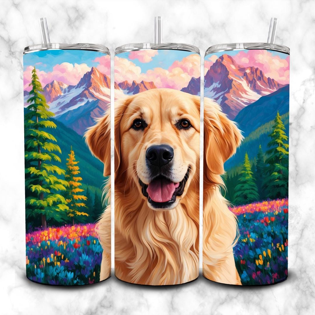 Golden Retriever Tumbler Sublimation Design, Tumbler Wrap Png, Design ...