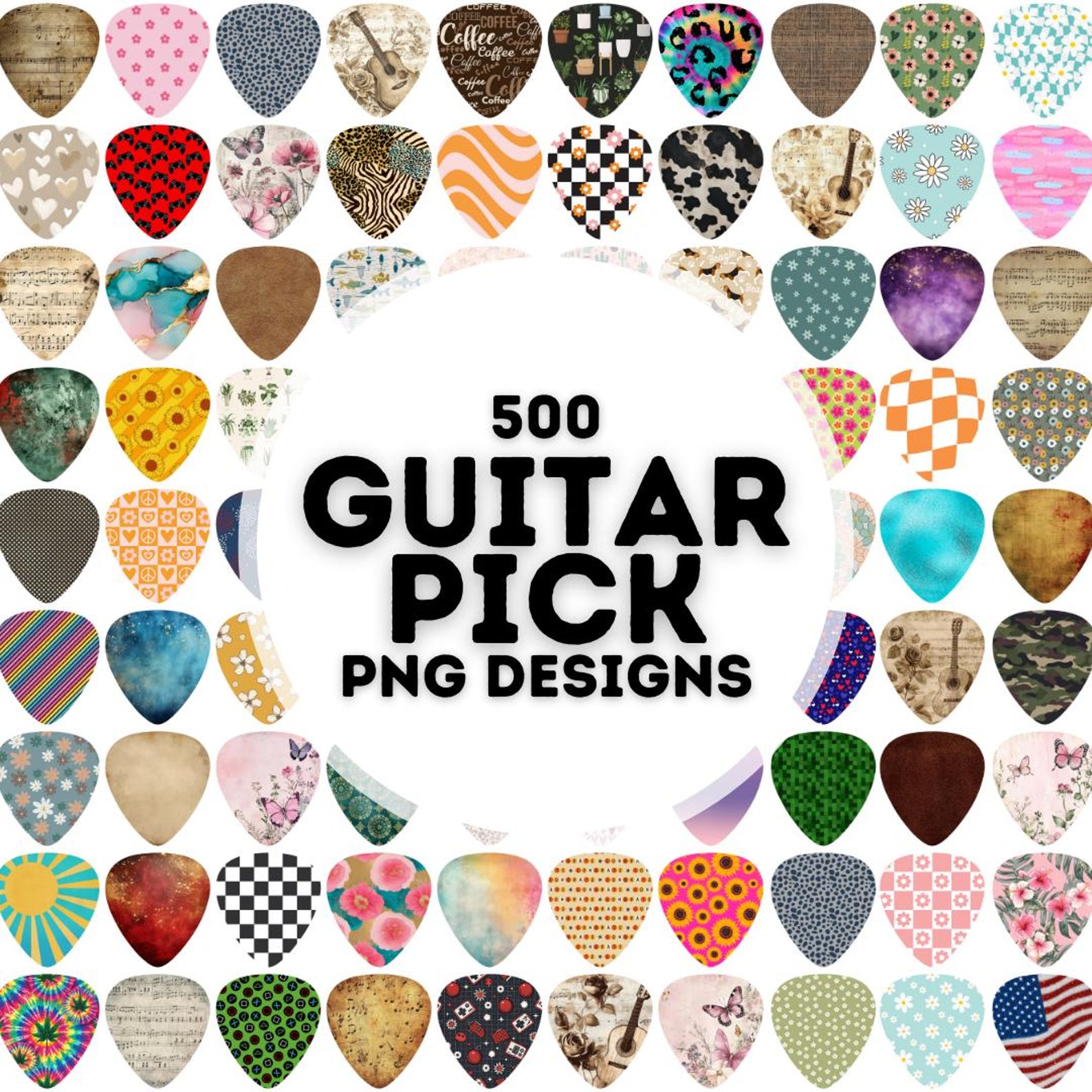 Pick Design 500 Guitar Pick Png Designs for Sublimation, Guitar Pick Png, Guitar ...