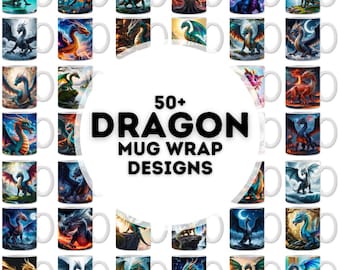 50+ dragon mug sublimation designs, mug wrap bundle, designs for mug sublimation, png mug designs, dragon png