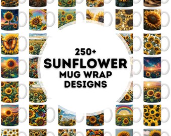250+ sunflower mug sublimation designs, mug wrap bundle, designs for mug sublimation, png mug designs, sunflower png