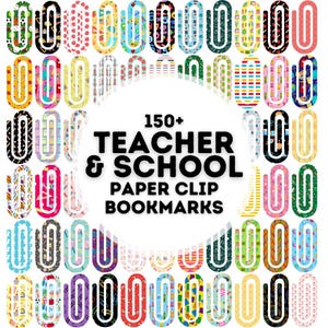 150種類の学校や教師向けのペーパークリップブックマーク昇華デザイン、ペーパークリップブックマークPNGバンドル、ブックマーク昇華、ジャンボペーパークリップ