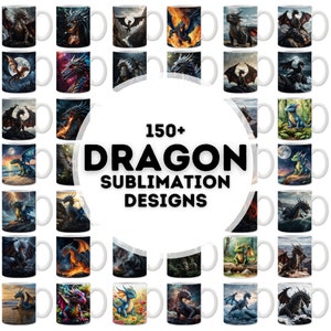 Puede incluir: Un collage de más de 150 diseños de sublimación con dragones en varias poses y estilos. Los diseños son perfectos para crear tazas, camisetas y otras mercancías personalizadas.