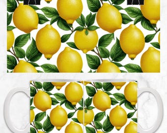 Diseño de sublimación de taza de limón, paquete de envolturas para tazas, diseños para sublimación de tazas, diseño de taza PNG, diseño de envoltura de taza PNG, diseño de taza de café PNG