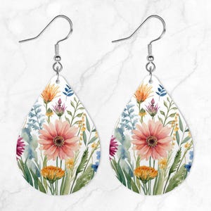 wildflower teardrop earring design, sublimation earring, earring design, earring designs for sublimation, teardrop earrings png
