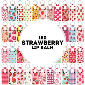 Pacchetto di 150 balsami per labbra sottili alla fragola con design a sublimazione, pacchetto di balsami per labbra, design per sublimazione di balsami per labbra, design di balsami per labbra, design png