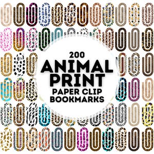200 個の動物プリント ペーパー クリップ ブックマーク昇華デザイン、ペーパー クリップ ブックマーク PNG バンドル、ブックマーク昇華、ジャンボ ペーパー クリップ ブックマーク