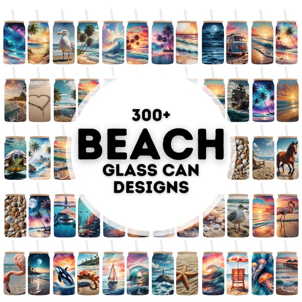 300+ beach glass can sublimation designs png, glass can sublimation designs, glass can wraps bundle, sublimation designs, beach png