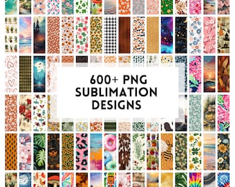 May include: A collage of over 600 colorful sublimation designs, featuring a variety of patterns, textures, and images. The designs are perfect for creating unique and personalized items.