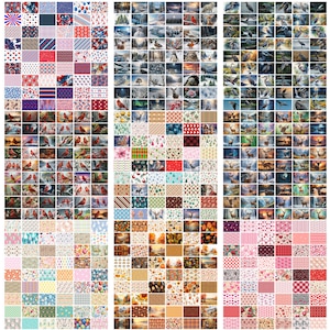 May include: A collage of 100 different digital paper designs. The designs are a mix of patterns, textures, and illustrations. Some of the designs feature animals, flowers, and geometric shapes. The designs are in a variety of colors, including red, blue, green, yellow, and pink.