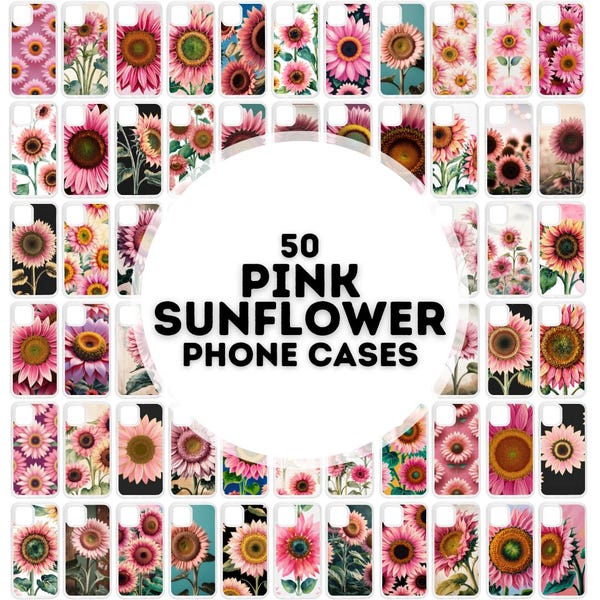 50 pink sunflower phone case sublimation designs, phone case png bundle, designs for phone cases sublimation, png phone case designs