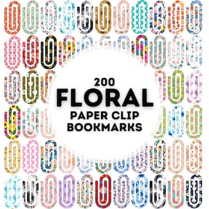 200枚のフローラルペーパークリップブックマーク昇華デザイン、ペーパークリップブックマークPNGバンドル、ブックマーク昇華、ジャンボペーパークリップブックマーク
