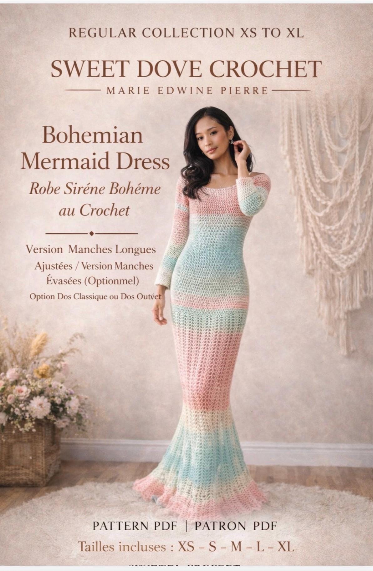 chinese dress ladies 70s Crochet Mermaid Gown | XS-M