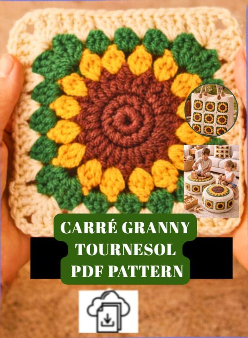 Sunflower Granny Square Crochet Pattern, Instant Download PDF – Easy ...