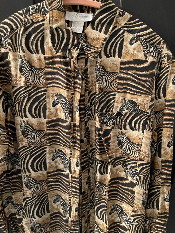 Vintage blouse. 100% silk animal print shirt - image 5