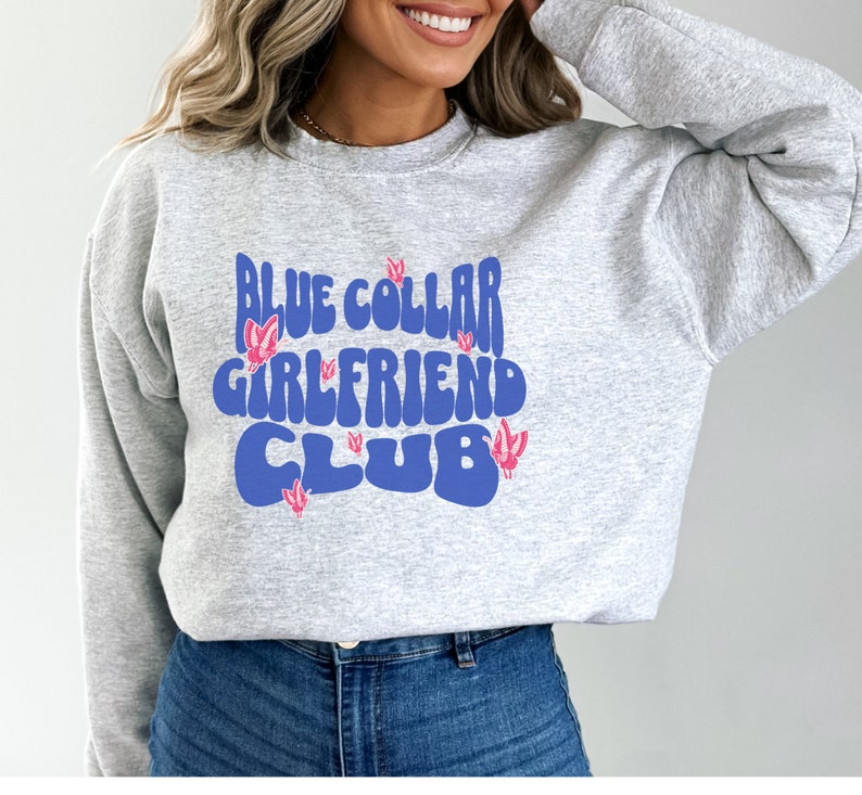 Blue Collar Sweatshirt, Blue Collar Girlfriend Crewneck, Gildan 18000
