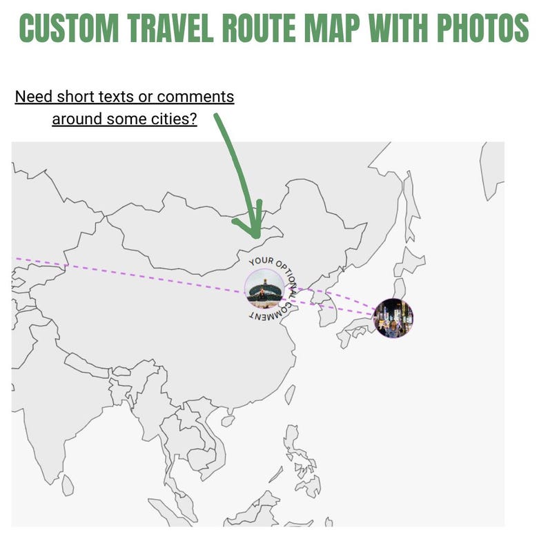 Custom Travel Route Map With Photos | Personalized Journey Keepsake ...
