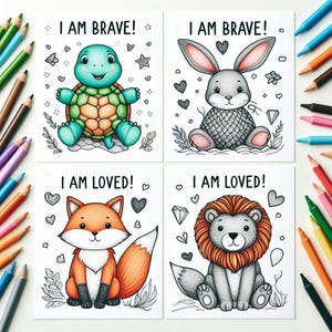 Kids Positive Affirmation Coloring Pages | Cute Animal Printable Coloring Book | Mindfulness & Confidence Activity