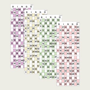 100 utskrivbara brittiska bingobrickor med 1–90 | A4 | 2 per sida | Direkt nedladdning | Rutig