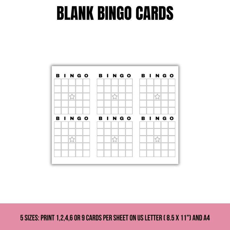 Printable Blank Bingo Cards | 5 PDF Sizes | Template | DIY Bingo Cards ...