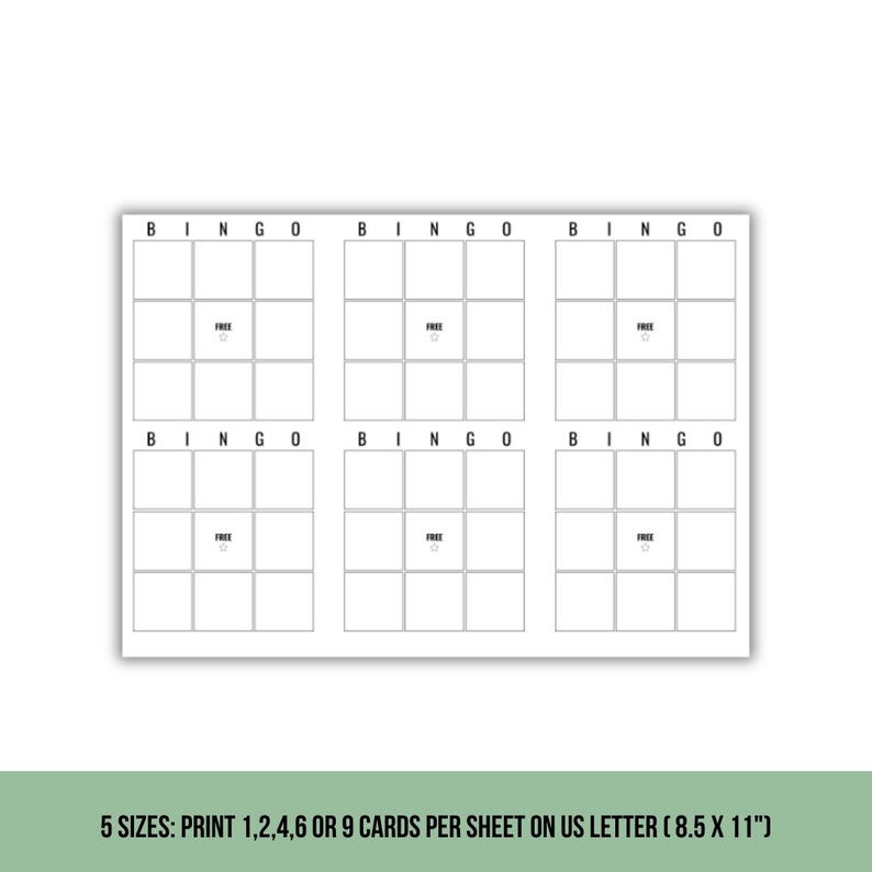 Printable 3x3 Blank Bingo Cards | 5 PDF Sizes | Template | DIY Bingo ...