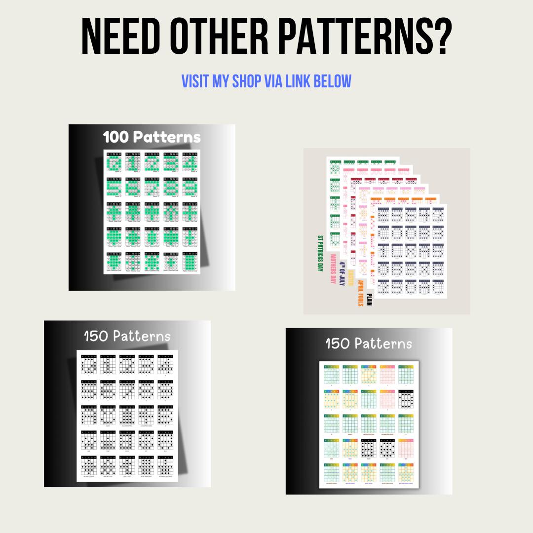 150 Bingo Patterns Printable PDF | 25 Unique Patterns per Page | Letter ...